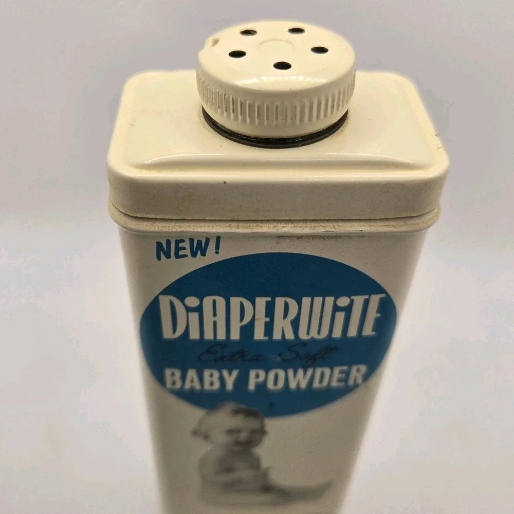 Vintage Diaperwite Baby Powder Tin Imported Italian Talc Nursery Advertising